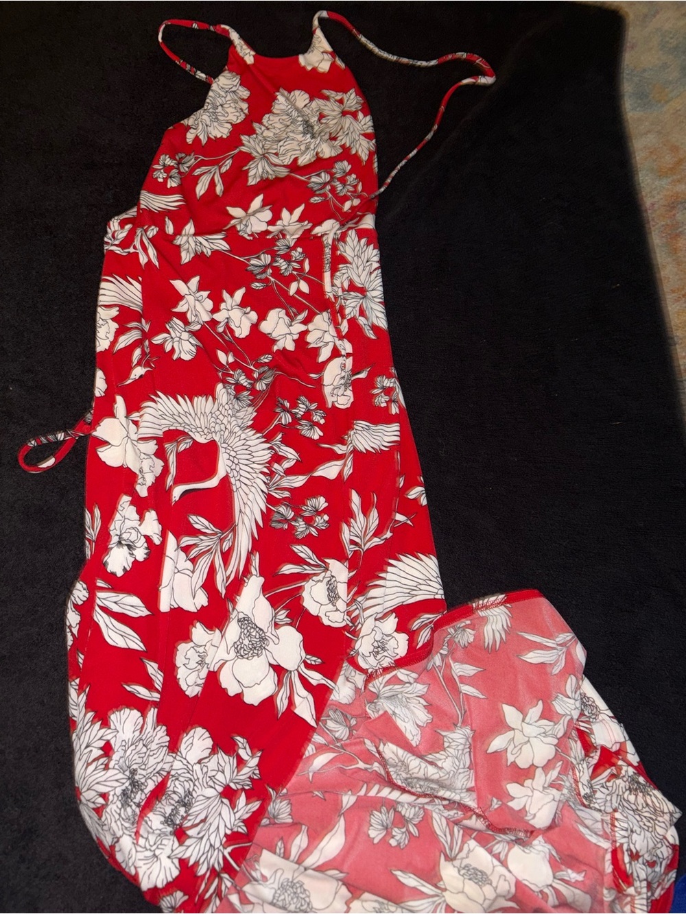 Express Floral Red And White Dress Summer Maxi Side Slit XSmall